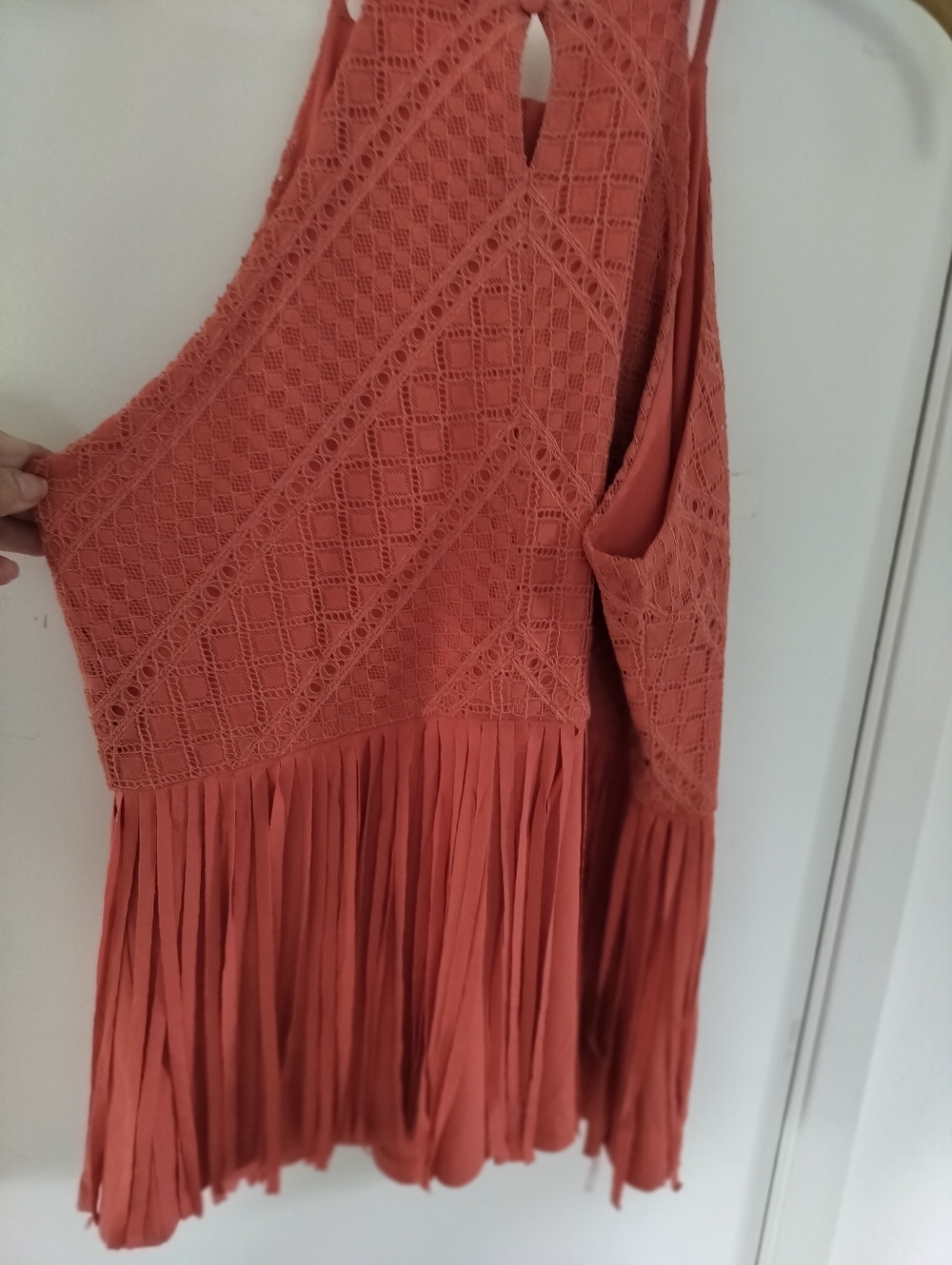 Shyanne Coral Crochet Fringe Tank Dress - Picture 3 of 9